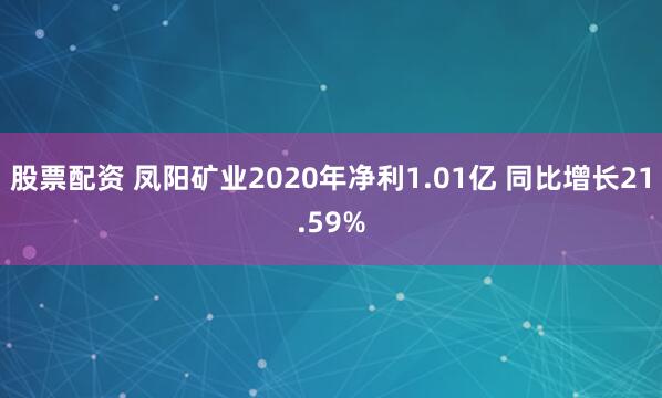 股票配资 凤阳矿业2020年净利1.01亿 同比增长21.59%
