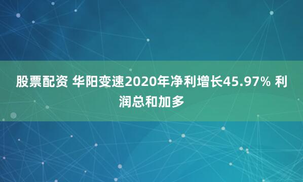 股票配资 华阳变速2020年净利增长45.97% 利润总和加多